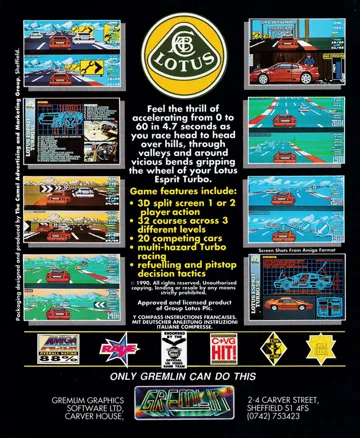 Lotus Esprit Turbo Challenge (UK) (128K) (1990) box cover back